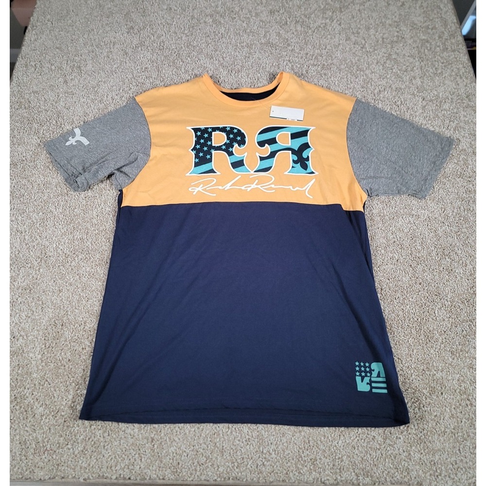 Rock Revival Mens Graphic Print Crew Neck Tee Shirt XL Blue Short Sleeve NWT $60